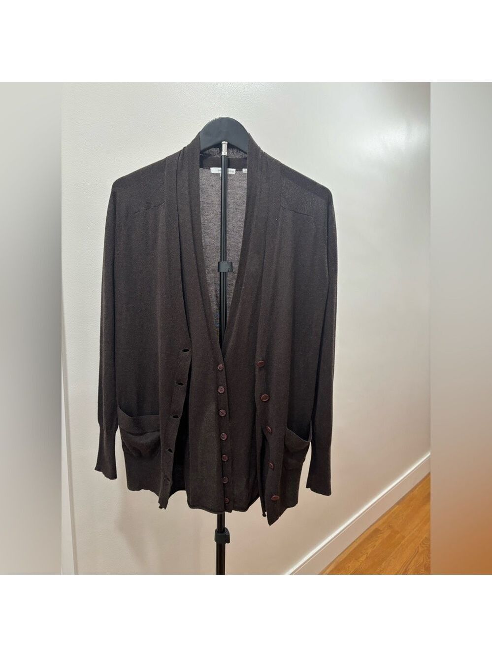 268. Cashmere Silk Blend Dark Brown Double Button-Up Cardigan By 360 Cashmere